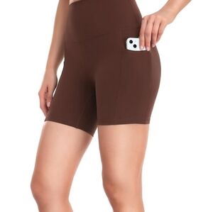 Workout Bike Shorts with Side Pockets High Waisted Compression Yoga Shorts